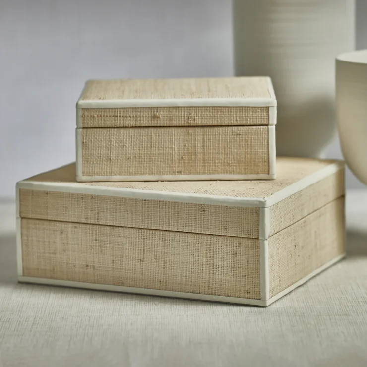 Atelier Natural Fiber Raffia Box with Leather Trim - Image 2