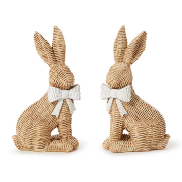 Wicker Weave Bunny with Bow, Set of 2